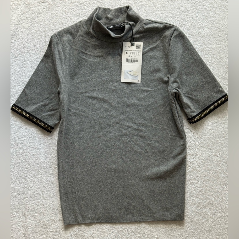 Zara Gray Mock Neck Top